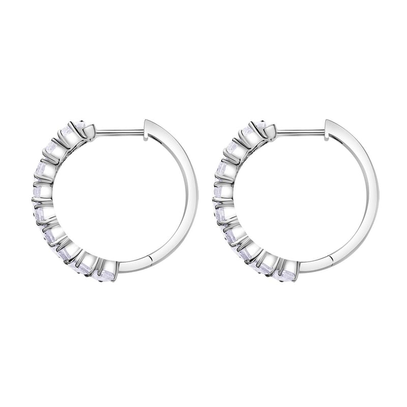 D'Joy Moissanite 4.85 ctw Symphony Glow Hoop Earrings in Rhodium Over Sterling Silver