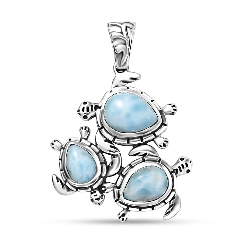 D'Joy Artisan Crafted Larimar 4.60 ctw Tide walkers Pendant without Chain in Sterling Silver 