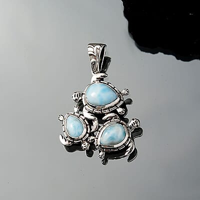 D'Joy Artisan Crafted Larimar 4.60 ctw Tide walkers Pendant without Chain in Sterling Silver 