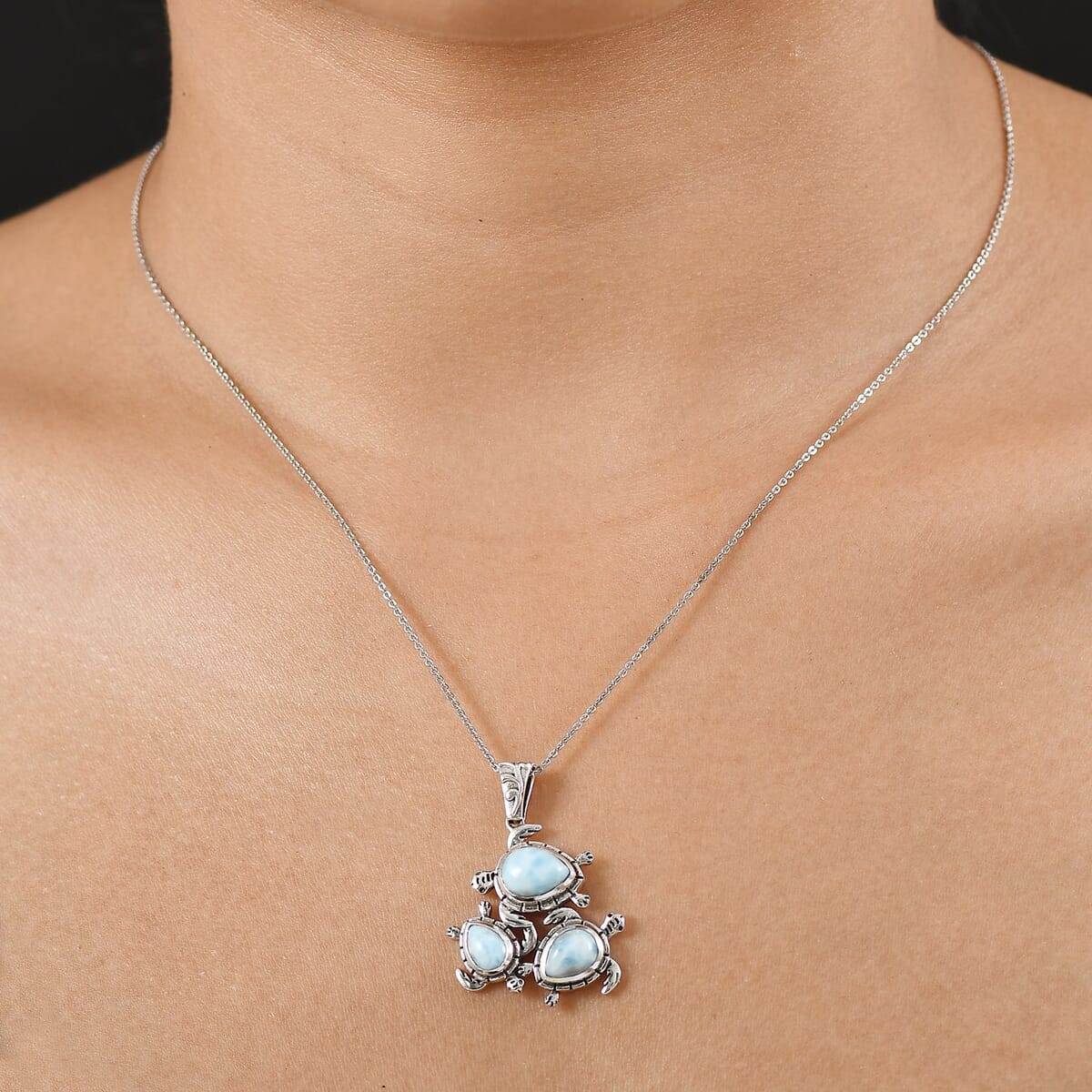 D’Joy Artisan Crafted Larimar 4.60 ctw Pendant in Sterling Silver  image number 2