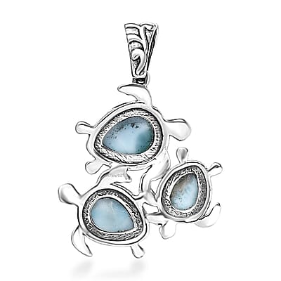 D'Joy Artisan Crafted Larimar 4.60 ctw Tide walkers Pendant without Chain in Sterling Silver 