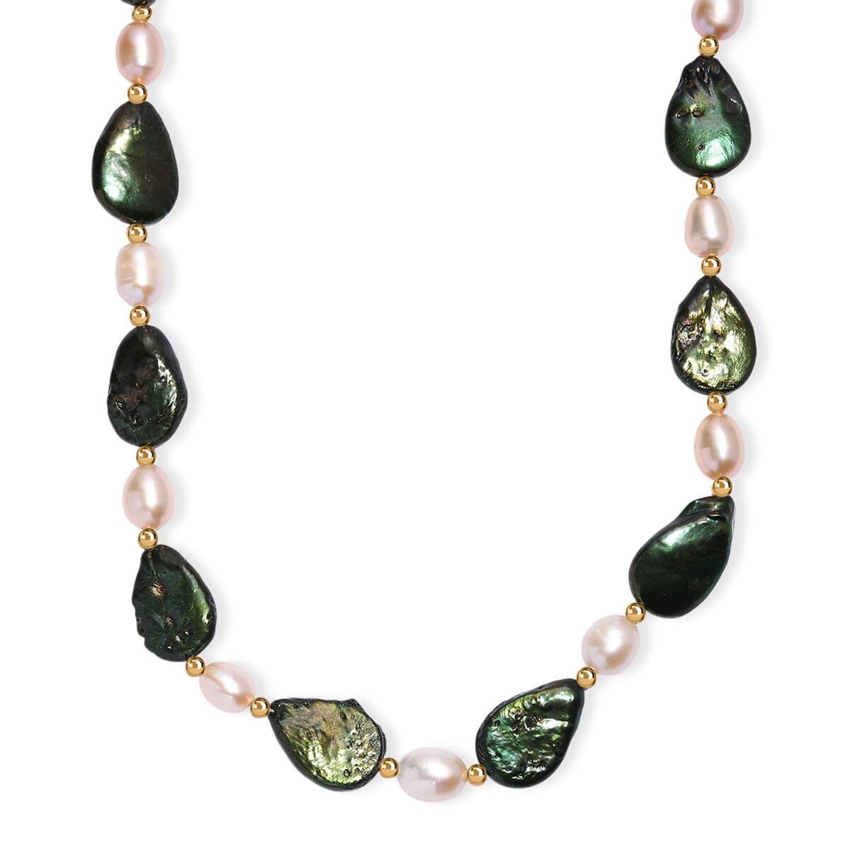 Green Pearl (D) and Freshwater Pearl Necklace in ION Plated YG Stainless Steel 18 Inches image number 0