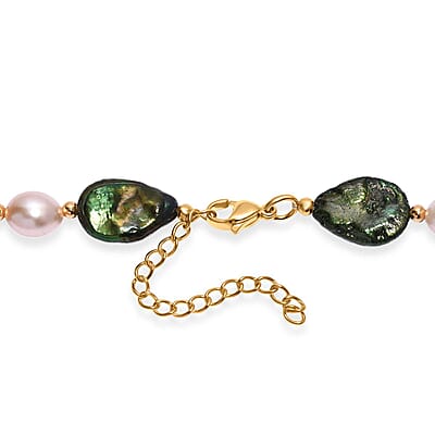 Green Pearl (D) and Freshwater Pearl Necklace in ION Plated YG Stainless Steel 18 Inches