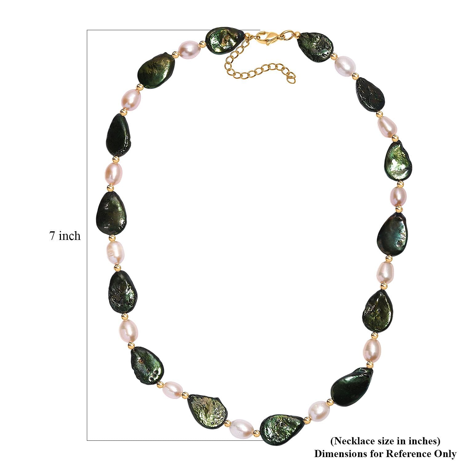 Green Pearl (D) and Freshwater Pearl Necklace in ION Plated YG Stainless Steel 18 Inches