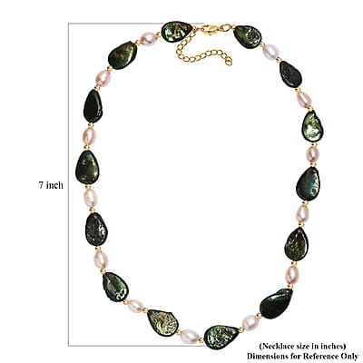 Green Pearl (D) and Freshwater Pearl Necklace in ION Plated YG Stainless Steel 18 Inches