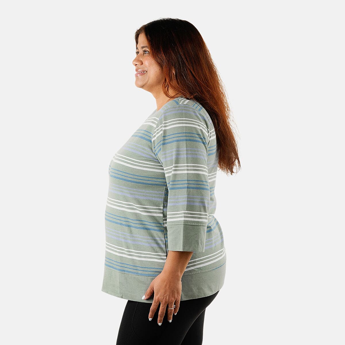 Solleille Meadow Sage Stripe Knit 3/4 Sleeve Top - S image number 2