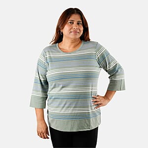 Solleille Meadow Sage Stripe Knit 3/4 Sleeve Top - m