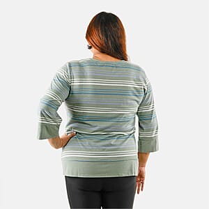 Solleille Meadow Sage Stripe Knit 3/4 Sleeve Top - m
