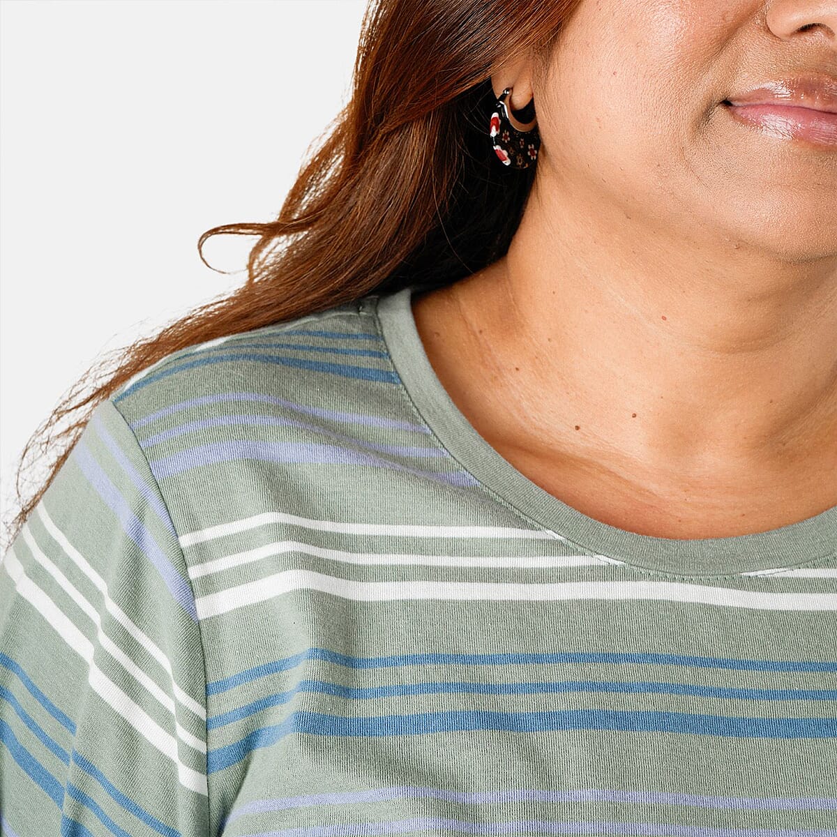 Solleille Meadow Sage Stripe Knit 3/4 Sleeve Top - m image number 3