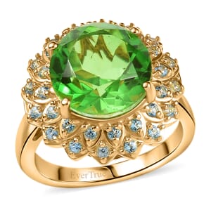 Ever True Chartreuse Quartz (Triplet), Signity Ice Blue and Paraiba Topaz 5.90 ctw Sunspire Bloom Ring in 18K YG Plated (Size 10.0)