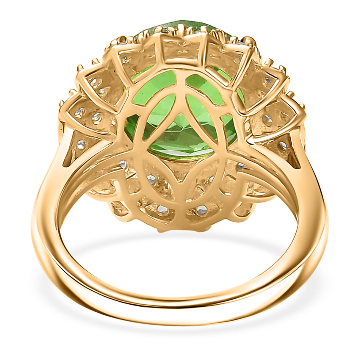 Ever True Chartreuse Quartz (Triplet), Signity Ice Blue and Paraiba Topaz 5.90 ctw Sunspire Bloom Ring in 18K YG Plated image number 4