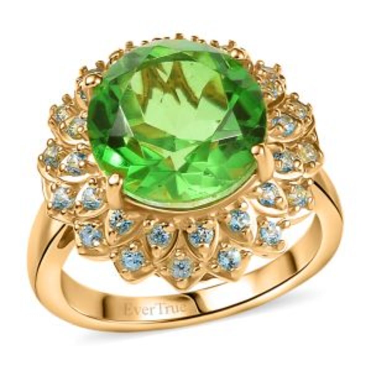 Ever True Chartreuse Quartz (Triplet), Signity Ice Blue and Paraiba Topaz 5.90 ctw Sunspire Bloom Ring in 18K YG Plated (Size 6.0) image number 0