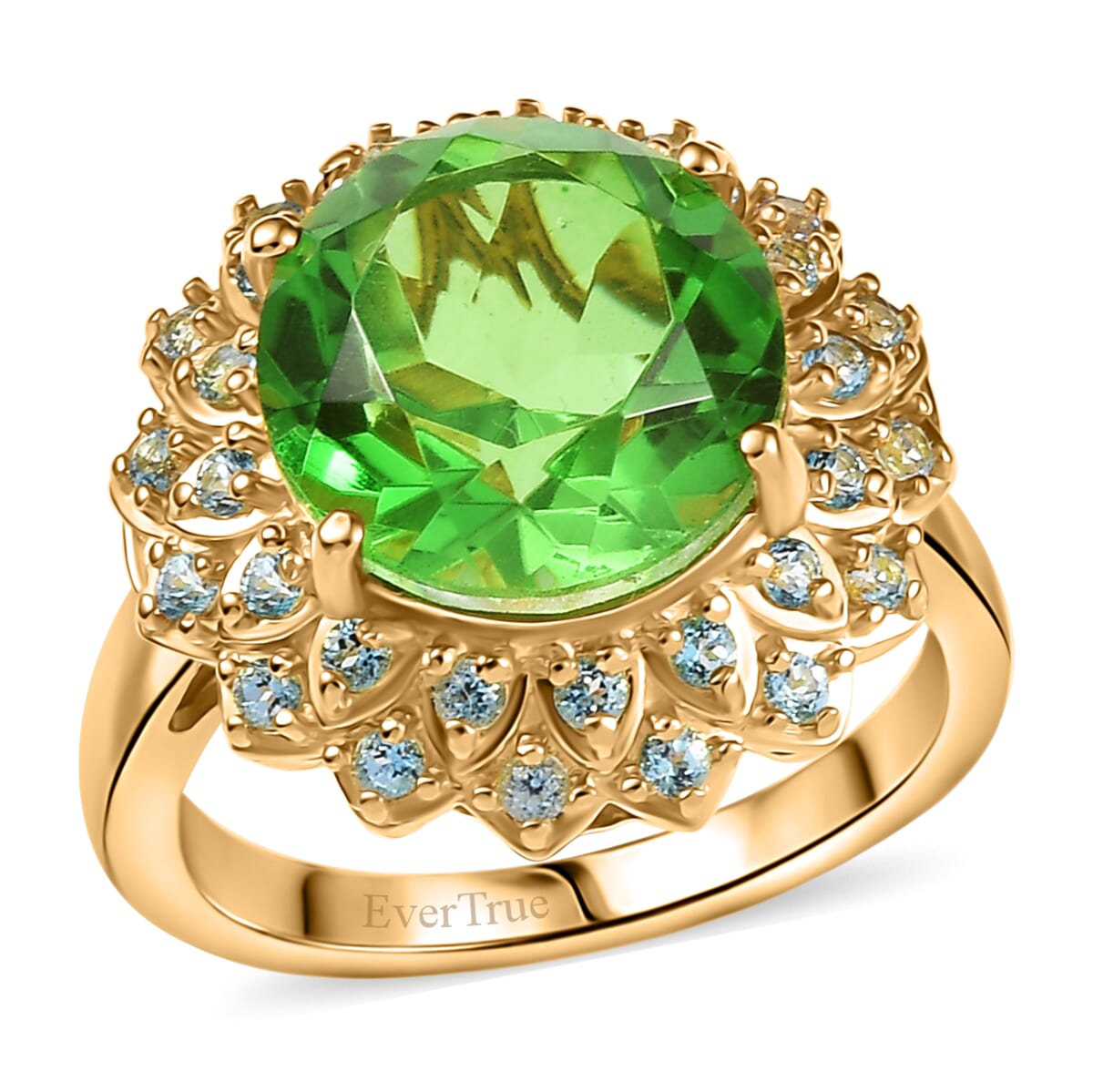 Ever True Chartreuse Quartz (Triplet), Signity Ice Blue and Paraiba Topaz 5.90 ctw Sunspire Bloom Ring in 18K YG Plated (Size 7.0) image number 0