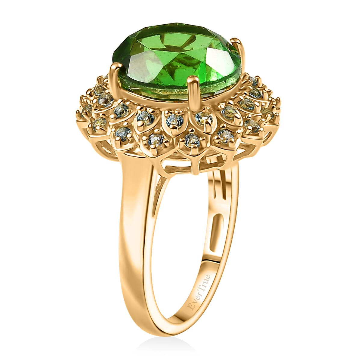 Ever True Chartreuse Quartz (Triplet), Signity Ice Blue and Paraiba Topaz 5.90 ctw Sunspire Bloom Ring in 18K YG Plated (Size 7.0) image number 3