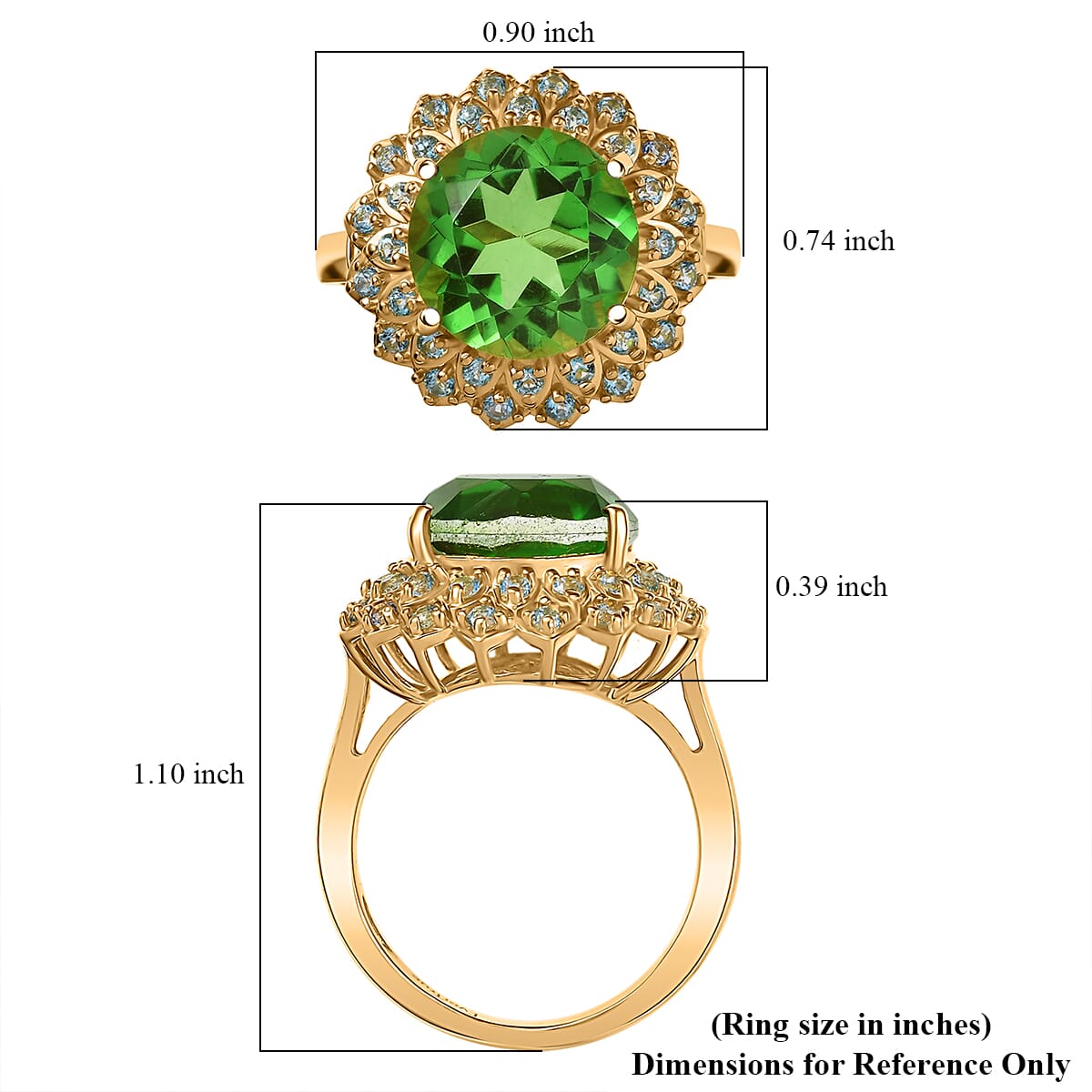 Ever True Chartreuse Quartz (Triplet), Signity Ice Blue and Paraiba Topaz 5.90 ctw Sunspire Bloom Ring in 18K YG Plated (Size 7.0) image number 5