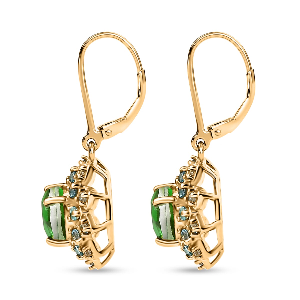 Ever True Chartreuse Quartz (Triplet) and Signity Ice Blue and Paraiba Topaz 4.30 ctw Sunspire Bloom Earrings in 18K YG Plated and Stainless Steel image number 3