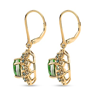EverTrue Chartreuse Quartz (Triplet) and Signity Ice Blue and Paraiba Topaz 4.30 ctw Sunspire Bloom Earrings in 18K YG Plated and Stainless Steel