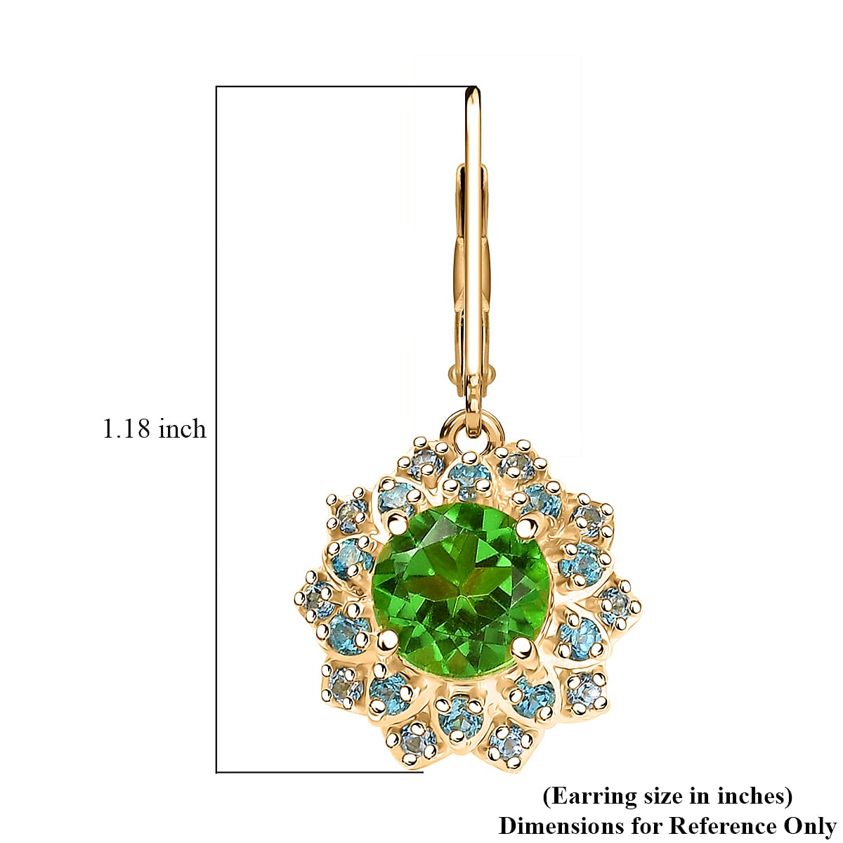 EverTrue Chartreuse Quartz (Triplet) and Signity Ice Blue and Paraiba Topaz 4.30 ctw Sunspire Bloom Earrings in 18K YG Plated and Stainless Steel