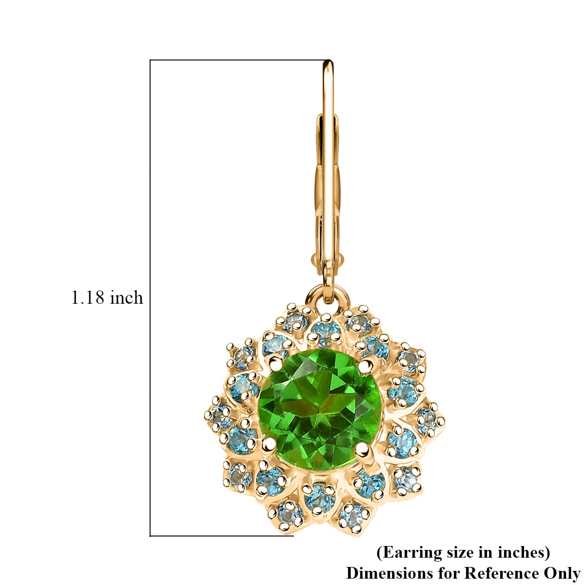 Ever True Chartreuse Quartz (Triplet) and Signity Ice Blue and Paraiba Topaz 4.30 ctw Sunspire Bloom Earrings in 18K YG Plated and Stainless Steel image number 5