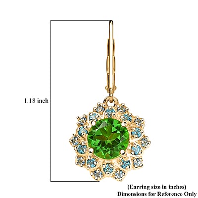 EverTrue Chartreuse Quartz (Triplet) and Signity Ice Blue and Paraiba Topaz 4.30 ctw Sunspire Bloom Earrings in 18K YG Plated and Stainless Steel