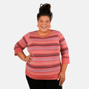Solleille Serene Coral Stripe Knit 3/4 Sleeve Top - XL