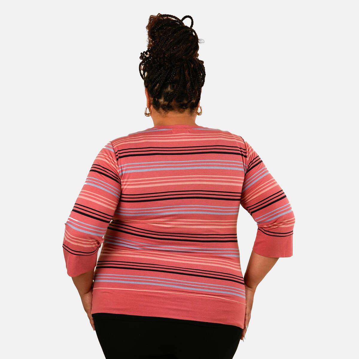 Solleille Serene Coral Stripe Knit 3/4 Sleeve Top - XL image number 1