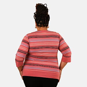 Solleille Serene Coral Stripe Knit 3/4 Sleeve Top - XL