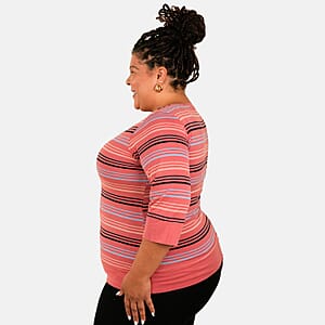 Solleille Serene Coral Stripe Knit 3/4 Sleeve Top - XL