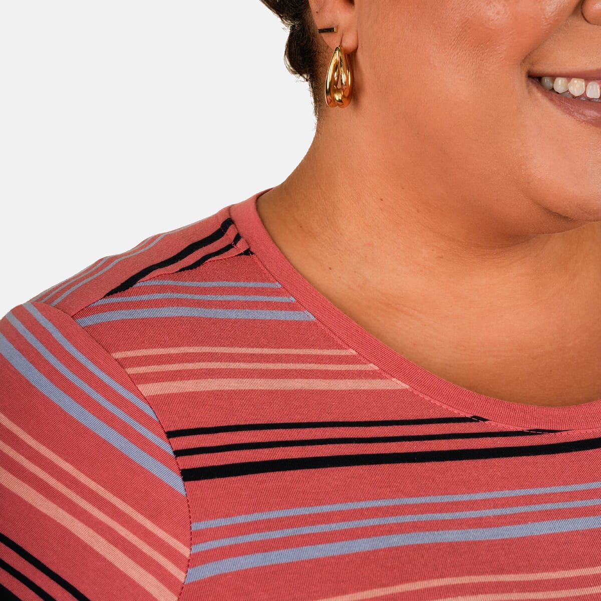 Solleille Serene Coral Stripe Knit 3/4 Sleeve Top - XL image number 3