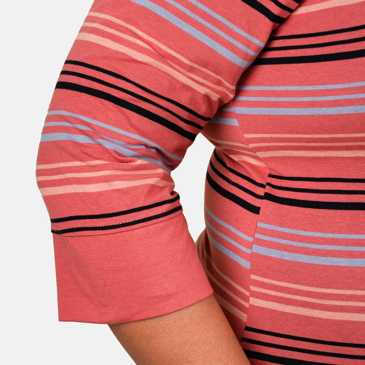 Solleille Serene Coral Stripe Knit 3/4 Sleeve Top - XL image number 4