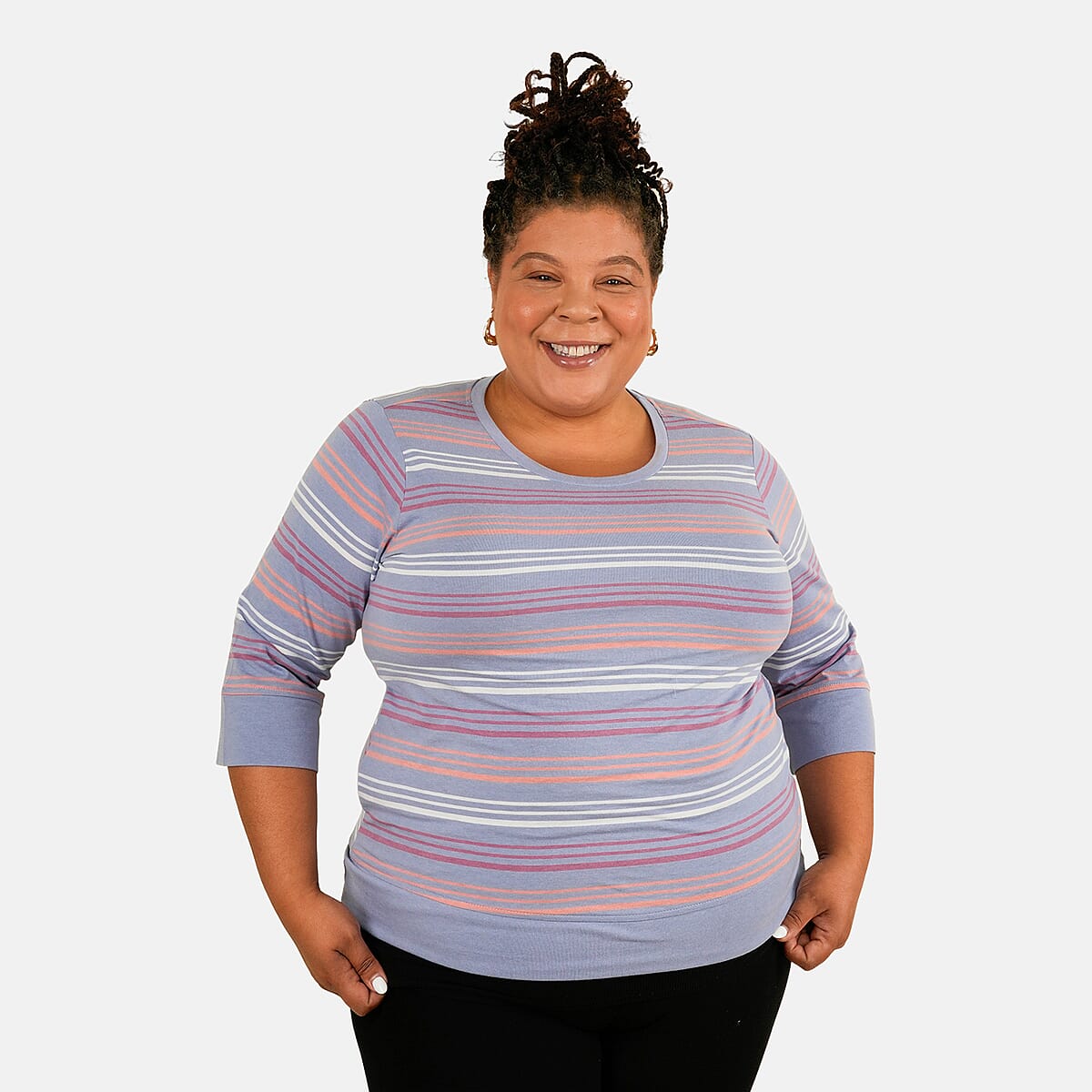 Solleille Hyacinth Stripe Knit 3/4 Sleeve Top - XL image number 0