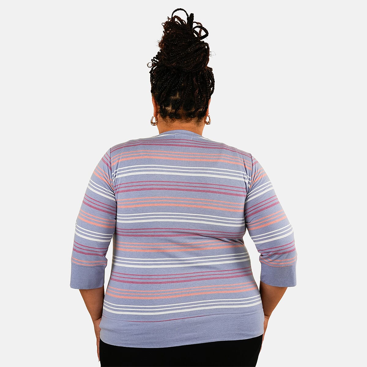 Solleille Hyacinth Stripe Knit 3/4 Sleeve Top - XL image number 1