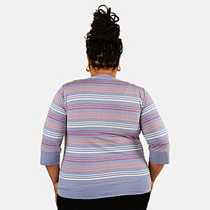 Solleille Hyacinth Stripe Knit 3/4 Sleeve Top - XXL