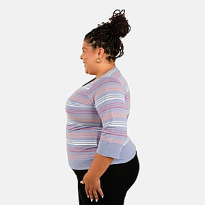 Solleille Hyacinth Stripe Knit 3/4 Sleeve Top - XXL