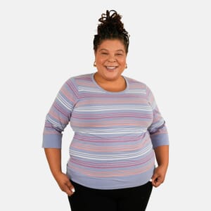 Solleille Hyacinth Stripe Knit 3/4 Sleeve Top - 1X