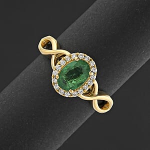 Certified & Appraised Iliana AAAA Kagem Zambian Emerald and SI Diamond 1.00 ctw Ring in 18K Yellow Gold (Size 6.5)