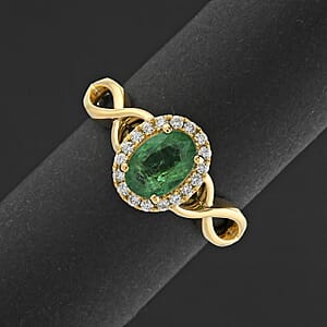 Certified & Appraised Iliana AAAA Kagem Zambian Emerald and SI Diamond 1.00 ctw Ring in 18K Yellow Gold (Size 8.0)