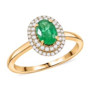 Certified & Appraised Iliana AAAA Kagem Zambian Emerald and SI Diamond 1.00 ctw Double Halo Ring in 18K Yellow Gold (Size 10.0)