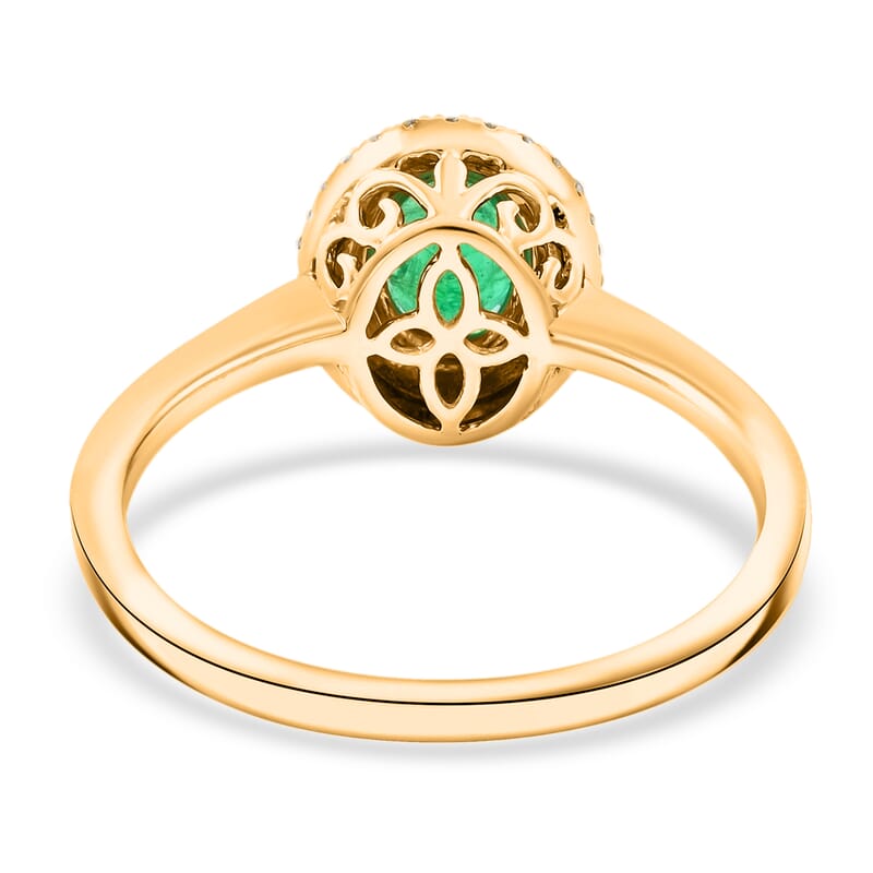 Certified & Appraised Iliana AAAA Kagem Zambian Emerald and SI Diamond 1.00 ctw Double Halo Ring in 18K Yellow Gold (Size 10.0)