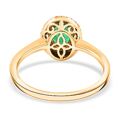 Certified & Appraised Iliana AAAA Kagem Zambian Emerald and SI Diamond 1.00 ctw Double Halo Ring in 18K Yellow Gold (Size 6.0)