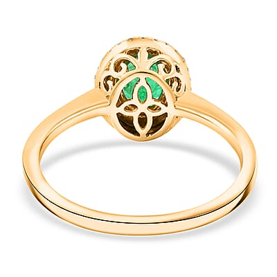 Certified & Appraised Iliana AAAA Kagem Zambian Emerald and SI Diamond 1.00 ctw Double Halo Ring in 18K Yellow Gold (Size 7.0)