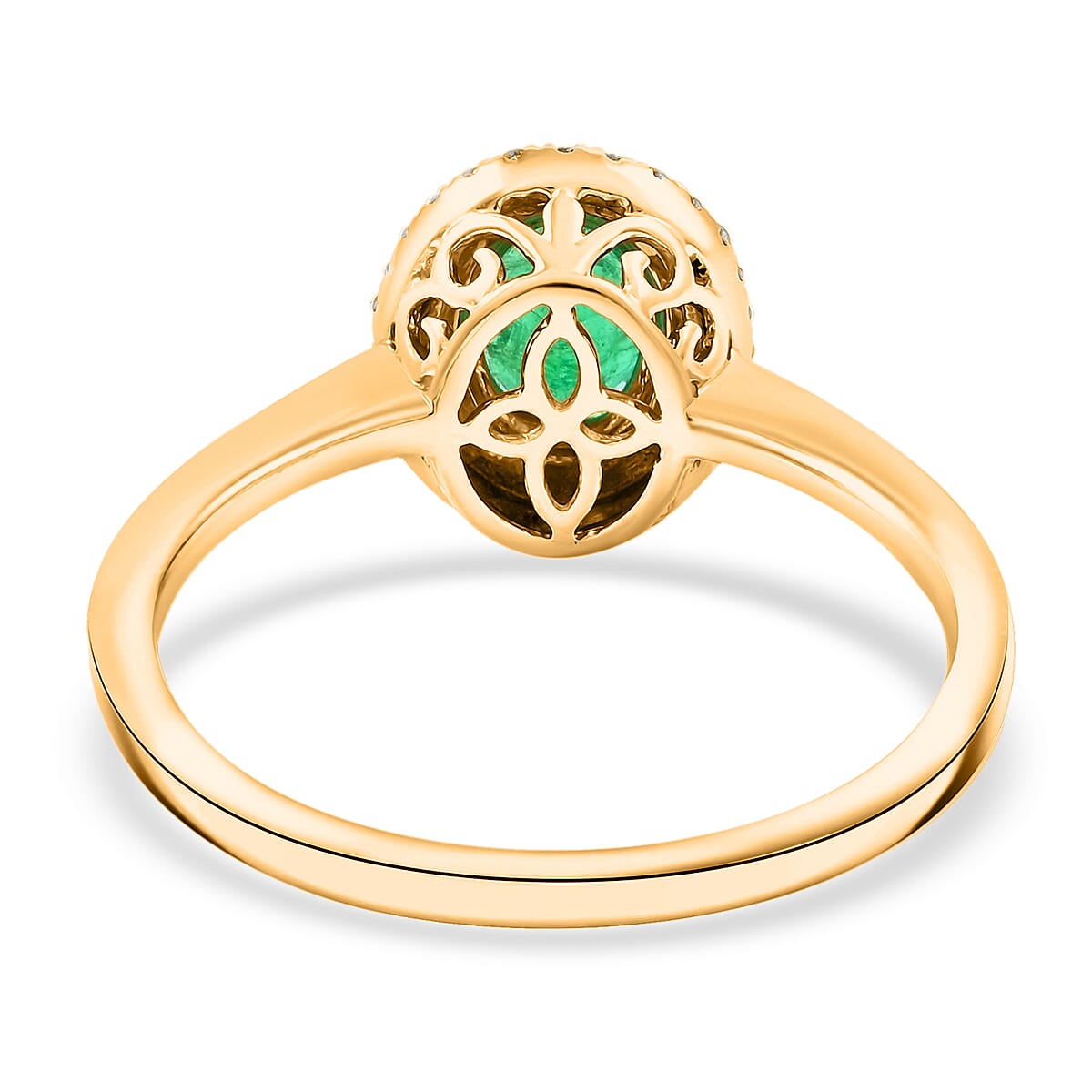 Certified & Appraised Iliana AAAA Kagem Zambian Emerald and SI Diamond 1.00 ctw Double Halo Ring in 18K Yellow Gold (Size 8.0) image number 4