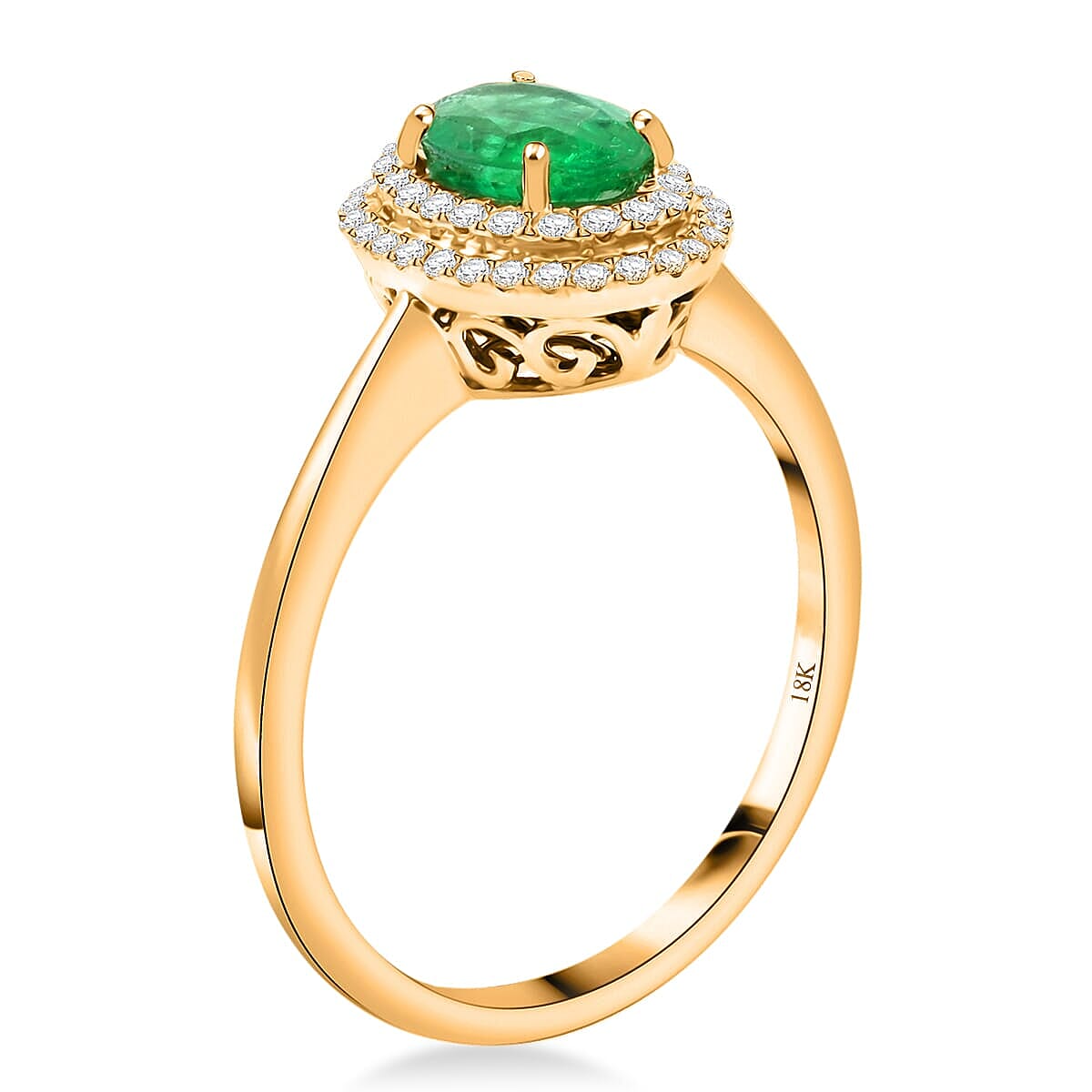 Certified & Appraised Iliana AAAA Kagem Zambian Emerald and SI Diamond 1.00 ctw Double Halo Ring in 18K Yellow Gold (Size 8.5) image number 3
