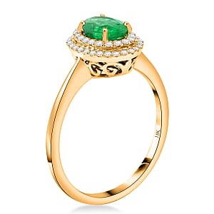 Certified & Appraised Iliana AAAA Kagem Zambian Emerald and SI Diamond 1.00 ctw Double Halo Ring in 18K Yellow Gold (Size 8.5)