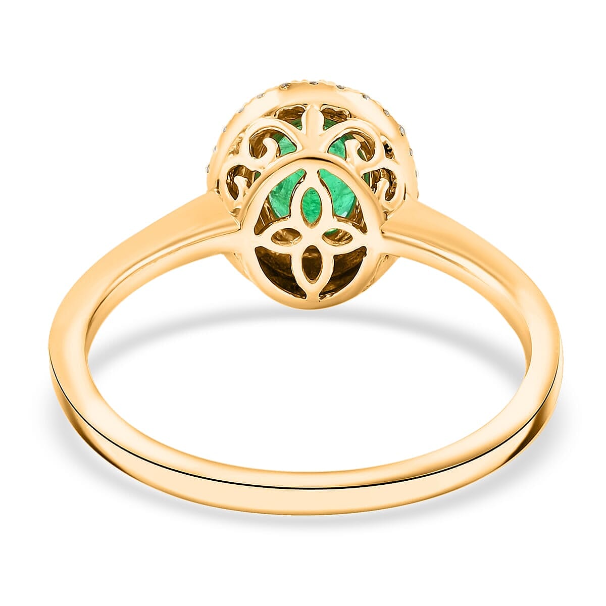 Certified & Appraised Iliana AAAA Kagem Zambian Emerald and SI Diamond 1.00 ctw Double Halo Ring in 18K Yellow Gold (Size 9.5) image number 4