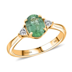 Certified & Appraised Iliana AAAA Kagem Gemfield Emerald and SI Diamond 1.40 ctw Ring in 18K Yellow Gold (Size 5.5)