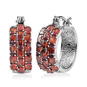 EverTrue Simulated Garnet 7.80 ctw Hoop Earrings in Stainless Steel 