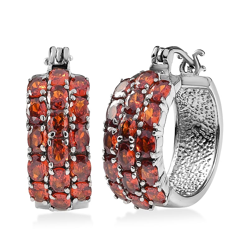 EverTrue Red Simulated Diamond Hoop Earrings in Stainless Steel 7.80 ctw
