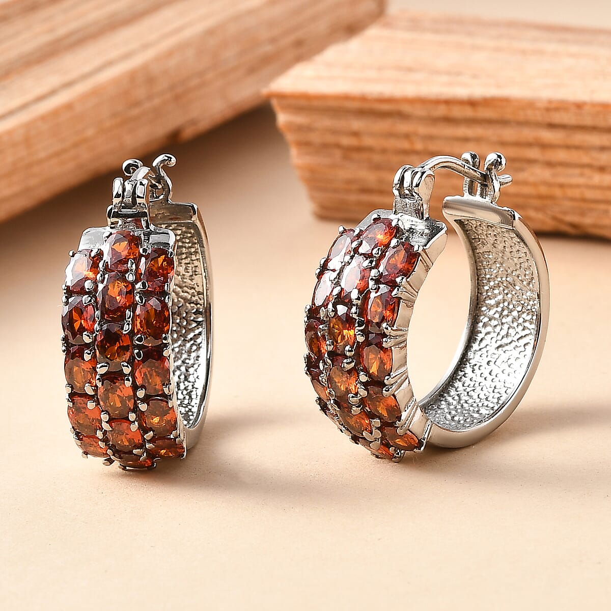 EverTrue Simulated Garnet 7.80 ctw Hoop Earrings in Stainless Steel  image number 1
