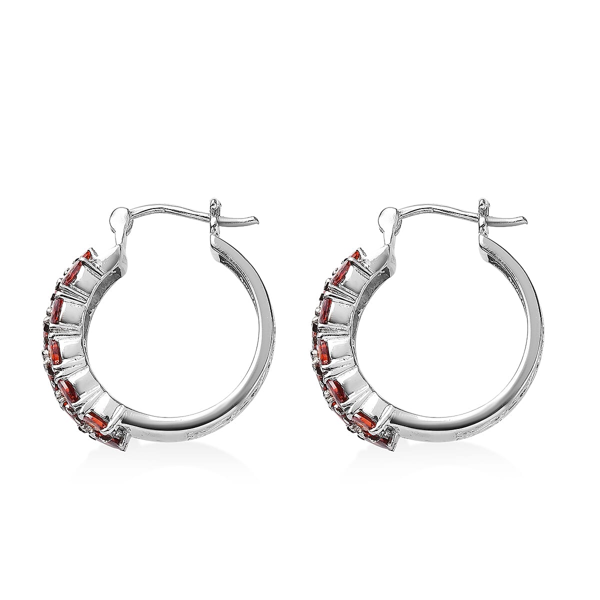 EverTrue Simulated Garnet 7.80 ctw Hoop Earrings in Stainless Steel  image number 3